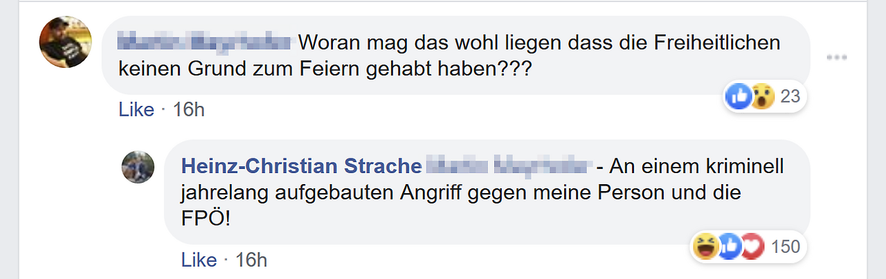 Facebook-Kommentare auf der Facebook-Seite von HC Strache