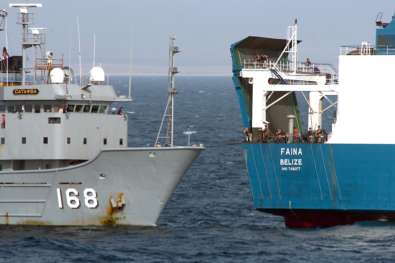 US military ship guarding hostages at MW Faina 2009