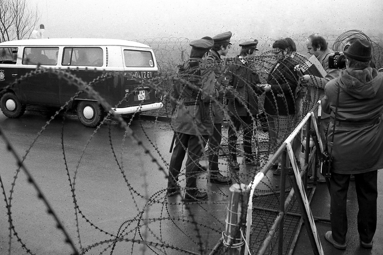 West German police officers at a roadblock following the kidnapping of political leader Peter Lorenz