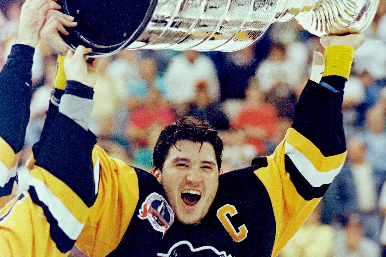 Mario Lemieux beim Sieg des Stanley Cups 1991