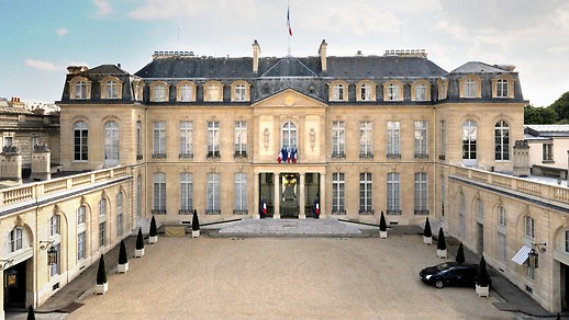 Exterior view of the Elysee Palace in Paris