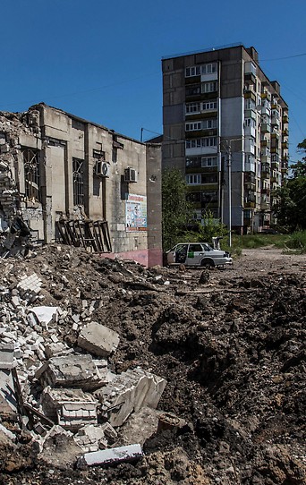 Zerstörte Gebäude in Lyssytschansk