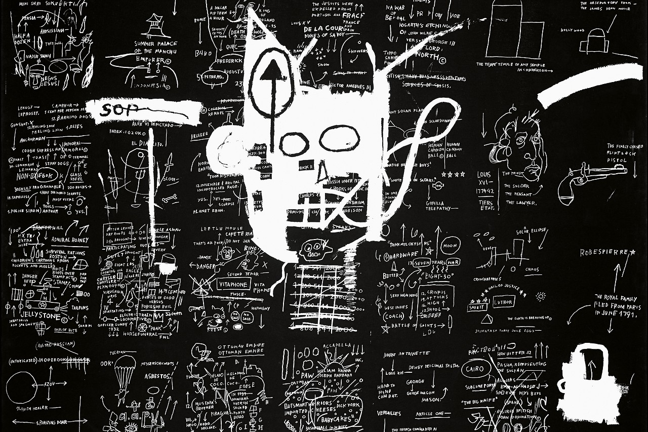 Schwarzweißes Gemälde von Basquiat „Untitled“