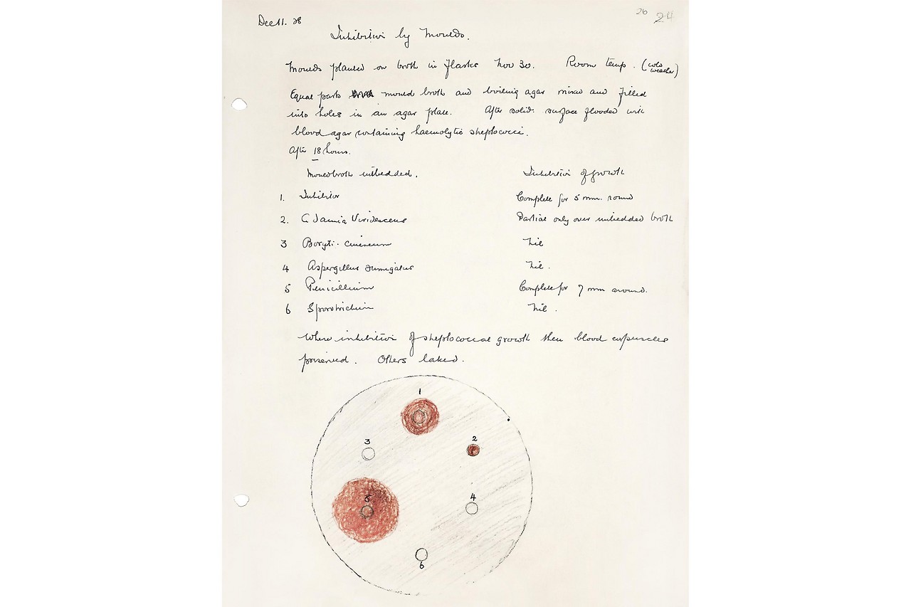 Schematisch diagram van een petrischaal door Alexander Fleming, 1928