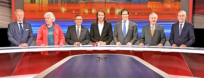 Die Kandidaten der Bundespräsidentschaftswahl im ORF-TV-Studio