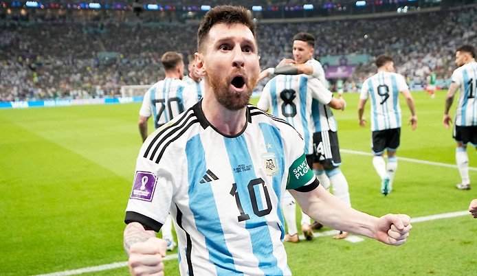 Jubel des argentinischen Fußballers Lionel Messi nach seinem Tor gegen Mexiko