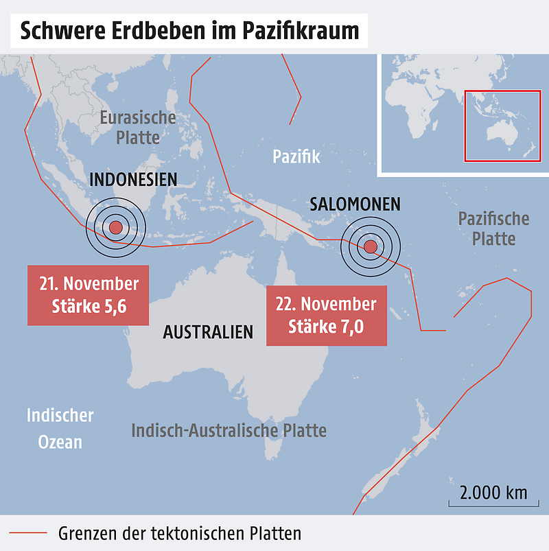 Grafik tentang gempa bumi di Pasifik