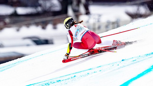 Austrian skier taken from behind