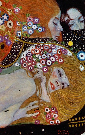 Klimts Gemälde „Wasserschlangen II“ zeigt liegende Frauen mit Blumen im Haar