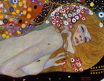 Klimts Gemälde „Wasserschlangen II“ zeigt liegende Frauen mit Blumen im Haar