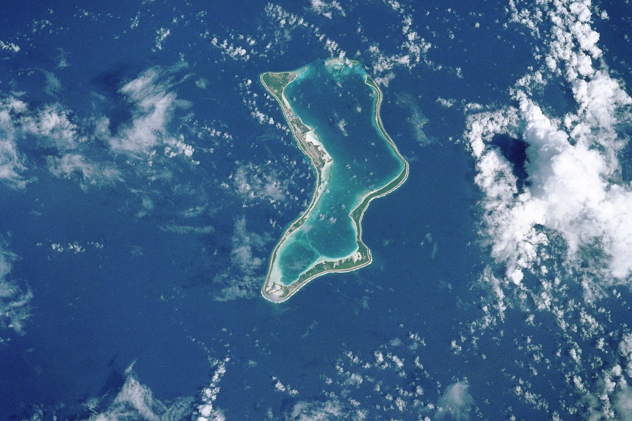 Blick vom Space Shuttle auf das Diego Garcia Atoll