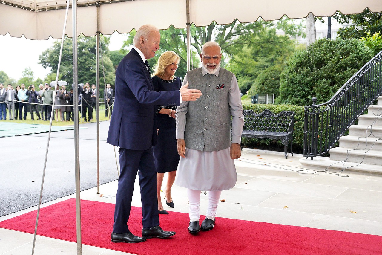US President Joe Biden with his wife Jill Biden and Indian Prime Minister Narendra Modi