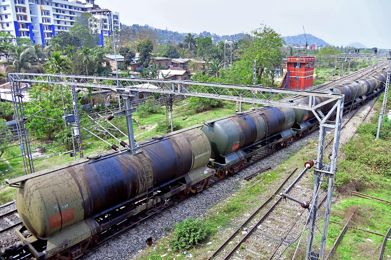 Train with oil tanks at Guwahati in India