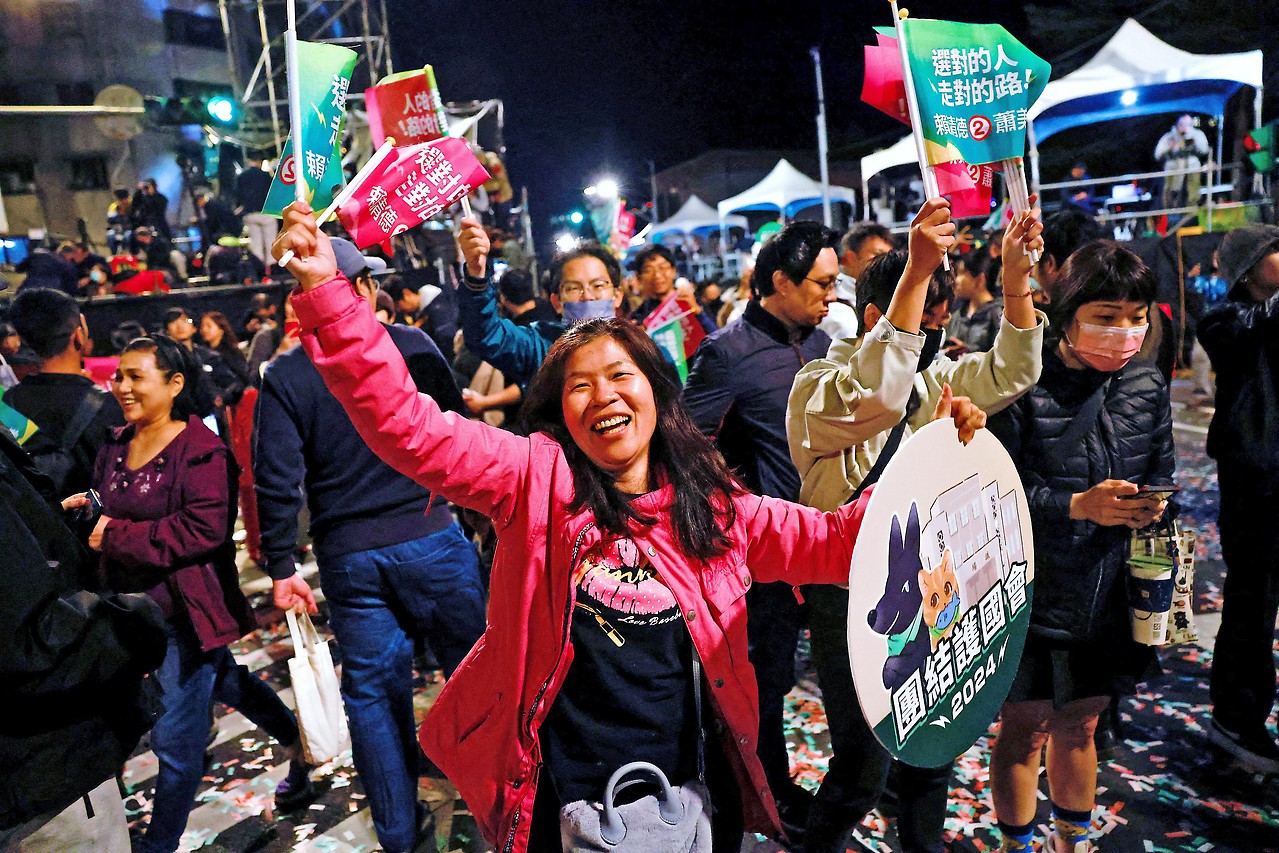 Celebrating Democratic Progressive Party (DPP) supporters in Taipei