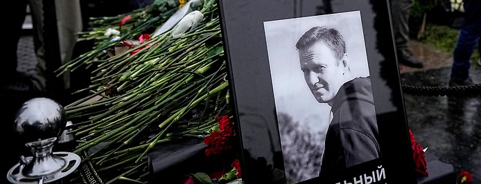 Bild zeigt Alexej Nawalny während der Trauerfeier in Moskau